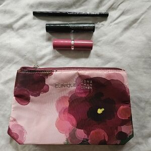 Clinique x Jonathan Cohen Pink 4pc Bundle - Bag, Mascara, Eyeliner, Lipstick